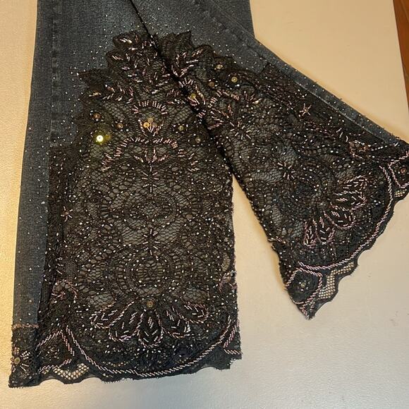 GIA Cut out Embellished Blue jeans Lace women's size 0X See Pics For Measurement - Picture 8 of 8